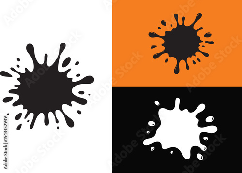 Ink Splatter and Blot Icon Set with Various Shapes on Transparent Background