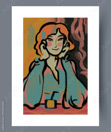 A Charming and Vibrant Portrait of a Young Woman Created in a Colorful, Artistic Style