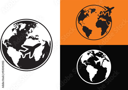 Air Route Icon Set with Airplane on transparent background
