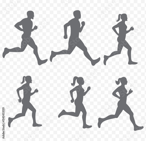 Man human figure running vector black silhouette lineart logo icon bundle, athlete run isolated on Transparent background set, creative minimal sports editable clipart. EPS 10.