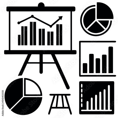 Business charts and graphs presentation board isolated on white background