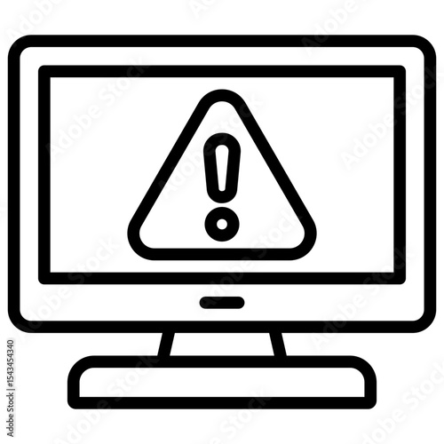 Alert Monitor - Outline Icon - Warning symbol on a computer screen, indicating system alert notification