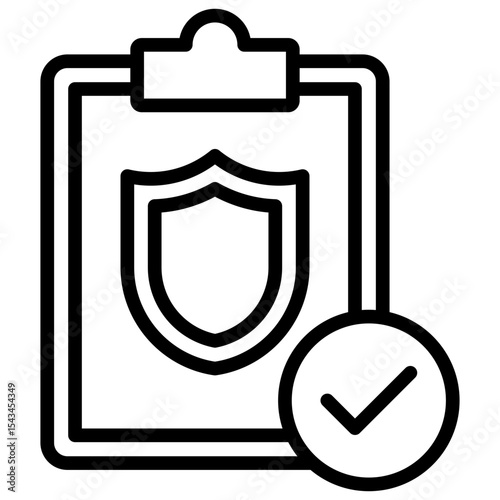 Verified Report - Outline Icon - Clipboard with shield and checkmark, indicating approved or validated reports
