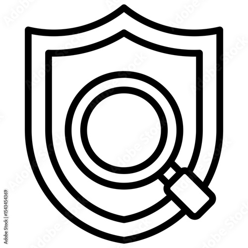 Threat Detection - Outline Icon - shield with a magnifying glass representing system monitoring and threat detection