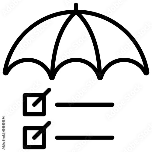 Checklist Safety - Outline Icon - Umbrella above a checklist, representing verified protection measures