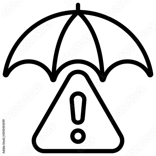 Alert Protection - Outline Icon - Umbrella covering warning signs, symbolizing protection and coverage from risks