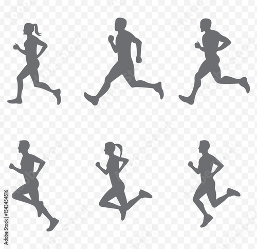 Man human figure running vector black silhouette lineart logo icon bundle, athlete run isolated on Transparent background set, creative minimal sports editable clipart. EPS 10.