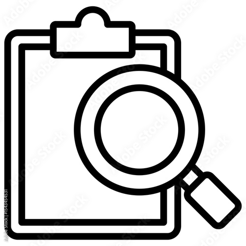 Report Search - Outline Icon - Clipboard with magnifying glass, indicating report analysis or audit search
