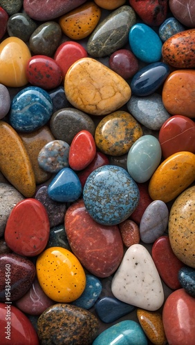 Collection of colorful polished stones background texture