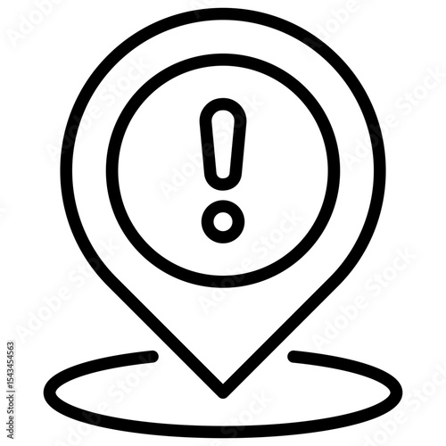 Risk Location - Outline Icon - location pin with an exclamation mark, indicating a high-risk or hazardous area