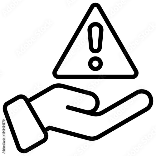 Risk Management - Outline Icon - Hand holding warning sign, representing care, safety, and risk management control