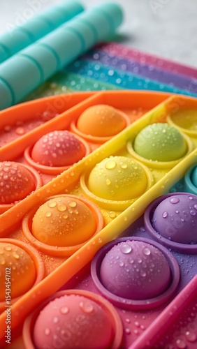 Rainbow colored pop it fidget toy with water droplets