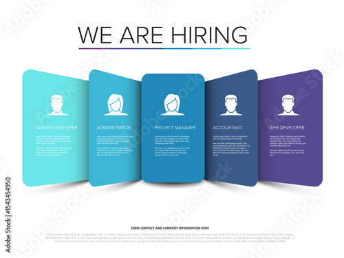 This modern recruitment banner visually presents online job positions available for hiring. It's an ideal template for announcing career opportunities and employment vacancies.