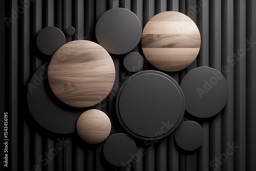 Modern Geometric Wood and Black Circle Wall Art for Interior Decor