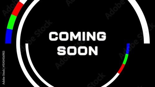 coming soon text animation with glitch. 4k alpha channel
