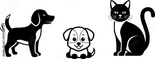 set of pet icons, dog, cat, puppy, animals