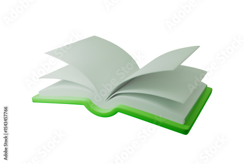 3d Open book vector illustration with vibrant green hardcover. Ideal for education, literature, and knowledge-themed designs. Perfect for e-learning or academic content.