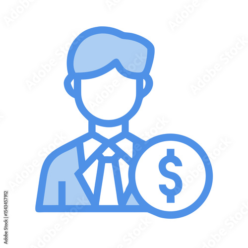 Financial advisor or business manager with dollar coin icon in blue