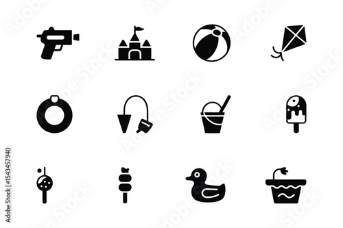 Beach toys and summer fun icons