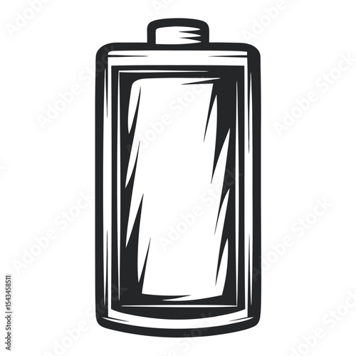 Monochrome Battery Vector Illustration: A simple and clean black and white drawing of a generic battery cell, suitable for icons or graphic elements. 