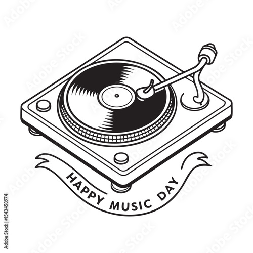 Retro Turntable and Vinyl Record Icon for Happy Music Day Vintage Sounds and DJ Culture
