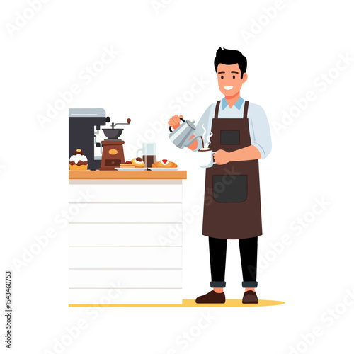 Welcoming Barista at Cafe Counter