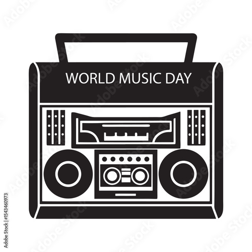 Retro Boombox Icon for World Music Day Celebrating Global Sounds and Vintage Audio
