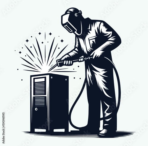 vector image of a welder on a plain white background