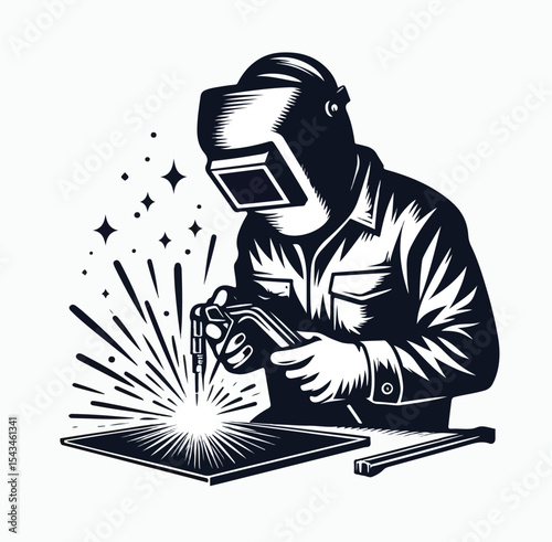 vector image of a welder on a plain white background