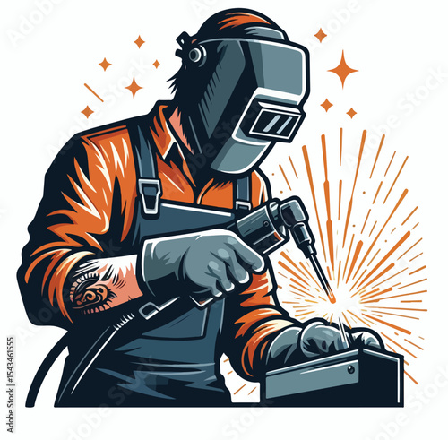 vector image of a welder on a plain white background