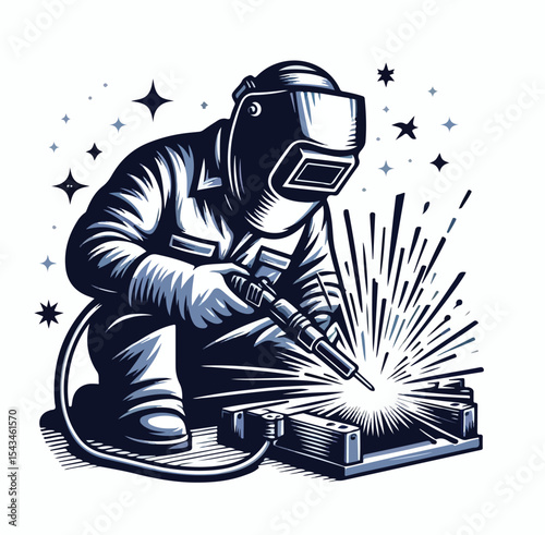 vector image of a welder on a plain white background