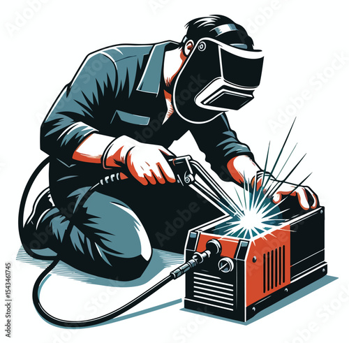 vector image of a welder on a plain white background