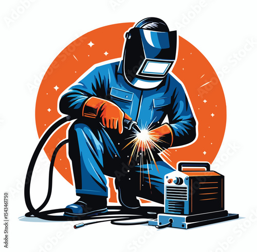 vector image of a welder on a plain white background
