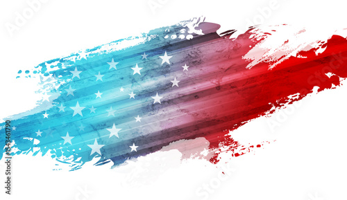 USA colors, stars and stripes abstract grunge blot vector design. Independence Day retro background