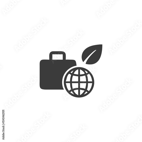 Sustainable Travel Suitcase Icon with a Globe and Leaf Vector Silhouette Flat Icon Design