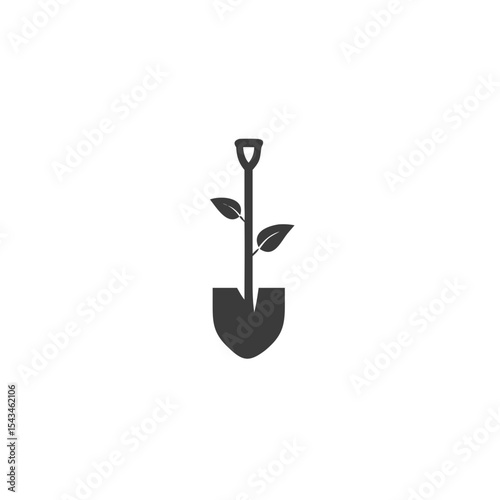 Tree Planting Shovel Icon with a Sapling Vector Silhouette Flat Icon Design