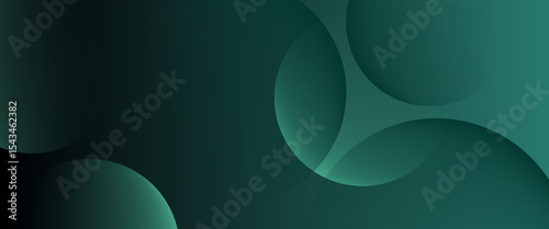 Dark green background with overlapping circular shapes. The background is smooth and gradient, featuring green and black tones. Minimal abstract circles vector gradient background
