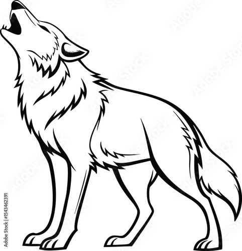 wolf howling line art vector illustration