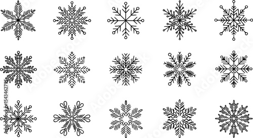 set of snowflake thin line icons