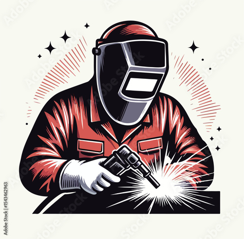 vector image of a welder on a plain white background