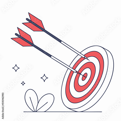 Minimal Vector Illustration of Arrows Hitting Target – Business Goal Concept