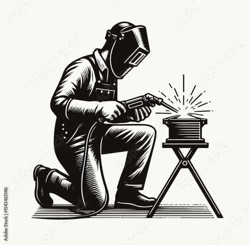 vector image of a welder on a plain white background
