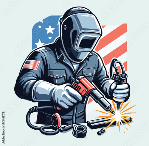 vector image of a welder on a plain white background