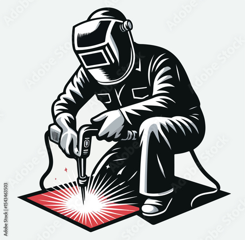 vector image of a welder on a plain white background