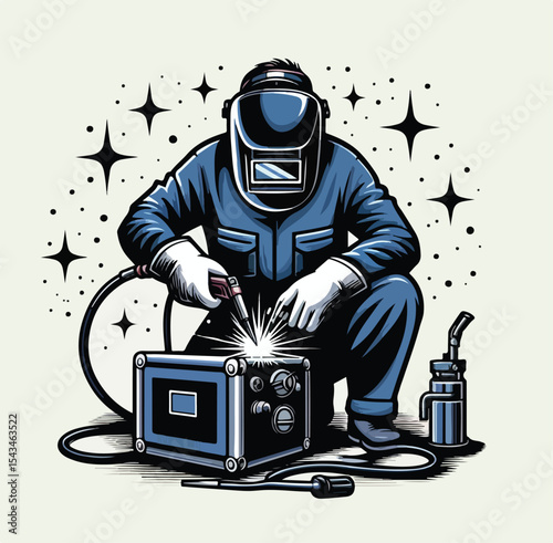 vector image of a welder on a plain white background