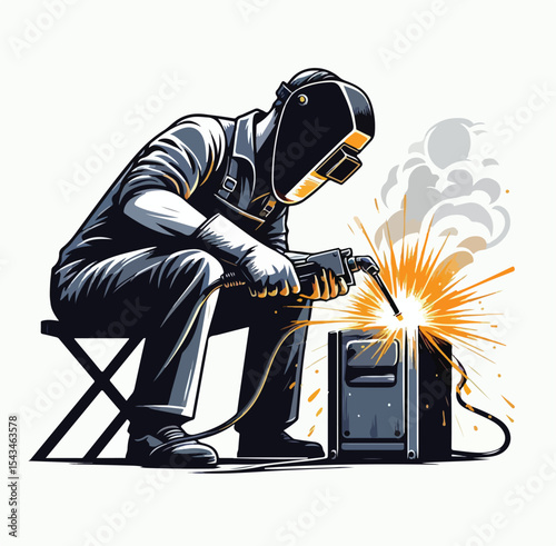 vector image of a welder on a plain white background
