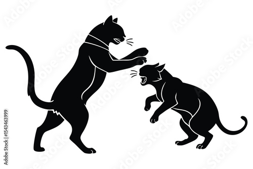 Two Black Cats Silhouette Engaging in Playful Combat a Striking Vector Illustration of Feline Dynamics Perfect for Pet Lovers and Design Projects