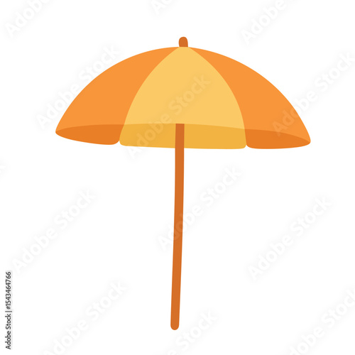 Bright orange beach umbrella with yellow panels, isolated on white background.