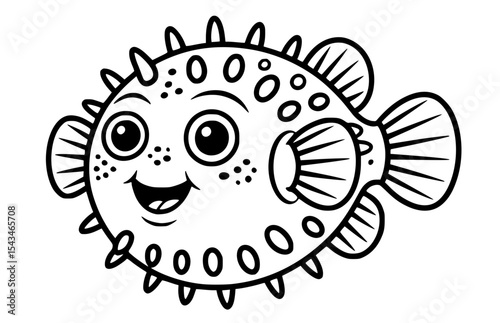 Cute cartoon puffer fish with a friendly smile, excellent for children's marine animal content and underwater themes