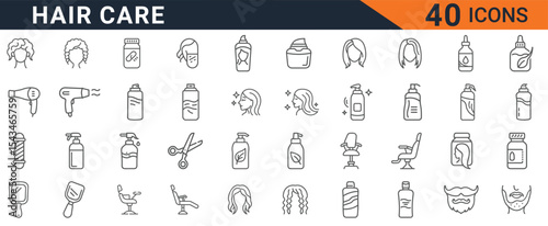 Hair care icons set vector illustration for salon and beauty products and services Editable Stroke Vector Illustration